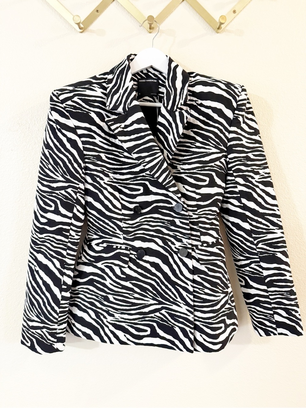 Naked Wardrobe Suiting Zebra Animal Print Jacquard Blazer Dress Jacket Small NEW - Picture 8 of 13